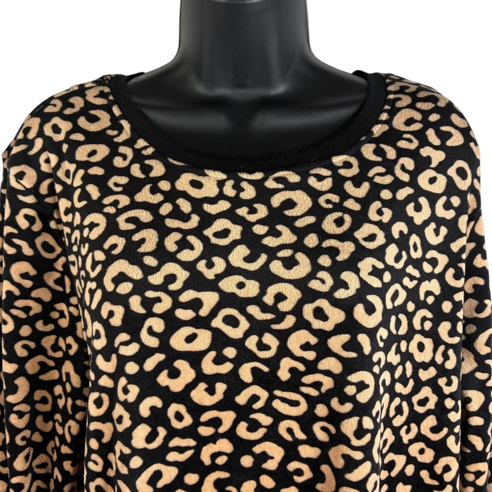 Kate Spade Womens Sz XL Leopard Animal Print‎ Casual/Pajama Top Velour Black Tan - Picture 7 of 13